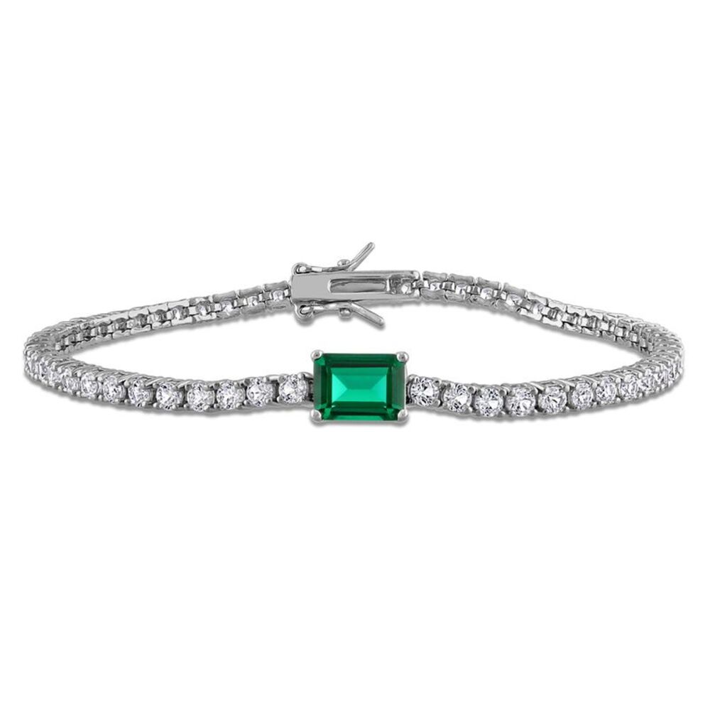 6.72 Carat (ctw) Lab-Created Emerald and White Sapphire Bracelet Sterling Silver